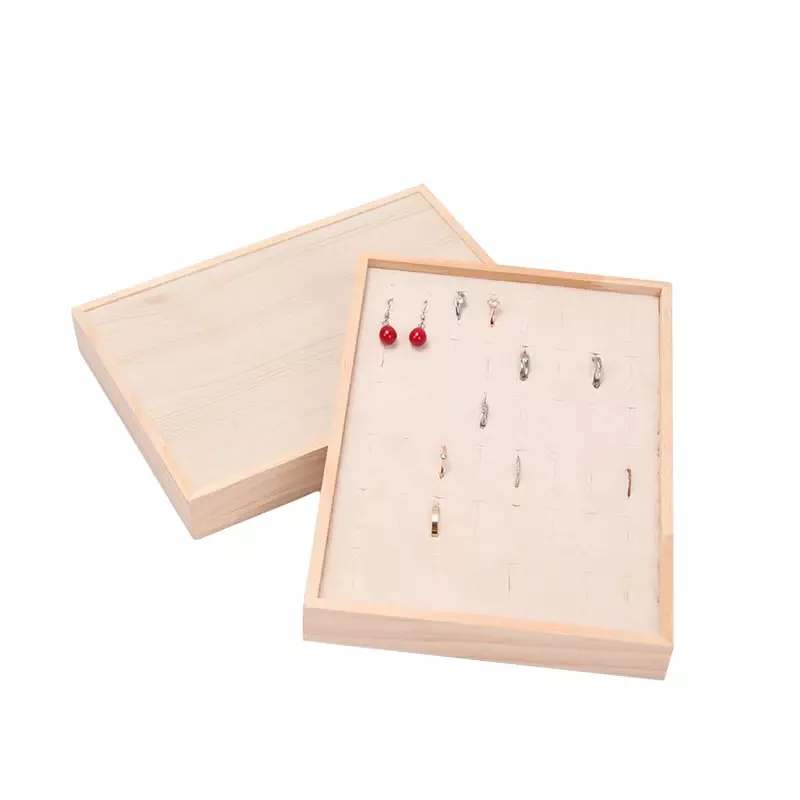 Wood 48 Grids Rings Tray Jewelry Showcase Storage Organizer Ring Display Tray 24*18cm