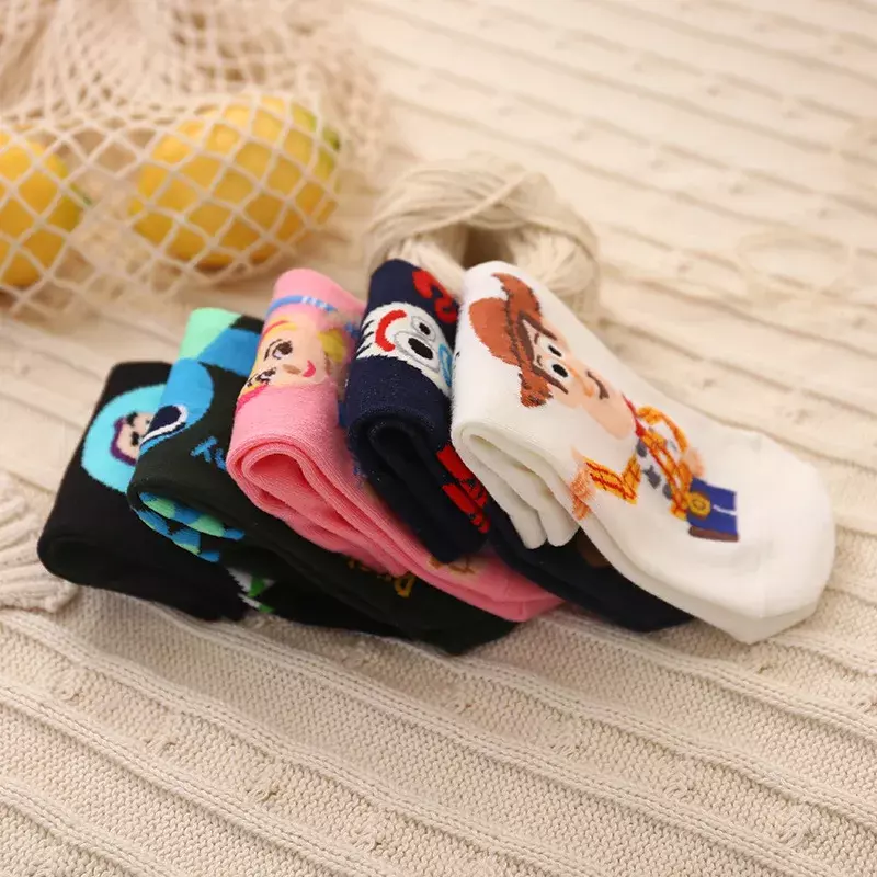 Calcetines de algodón de personajes de Anime de Toy Story para niña, calcetines de Woody de Disney, calcetines de dibujos animados de viento universitario, calcetines lindos