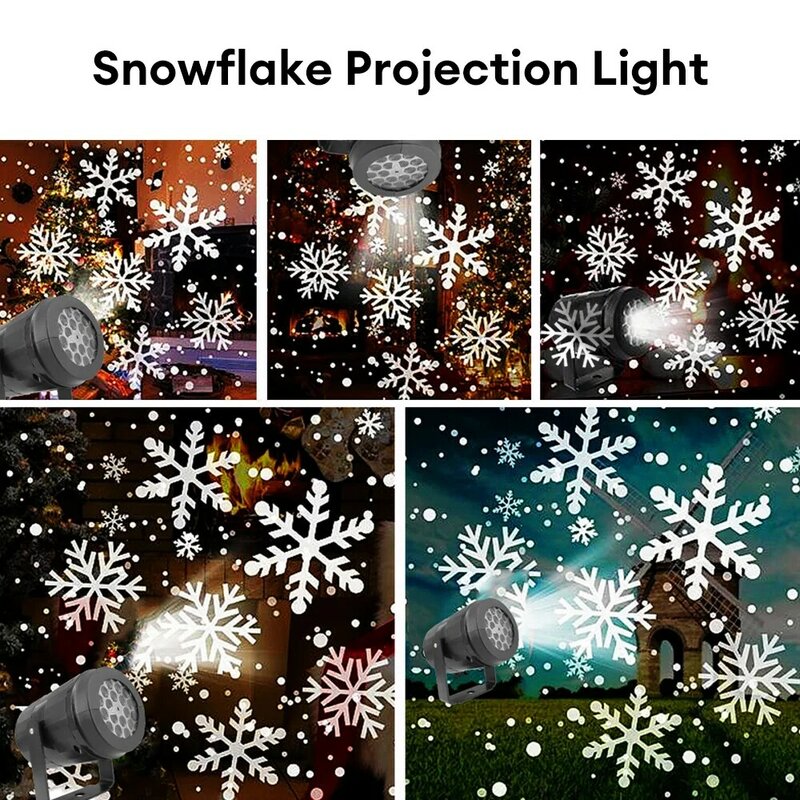 USB Snowflake Natal Projetor LED Fairy Lights para Quarto Rotating Dynamic White Snow Projection Lamp New Year Decor