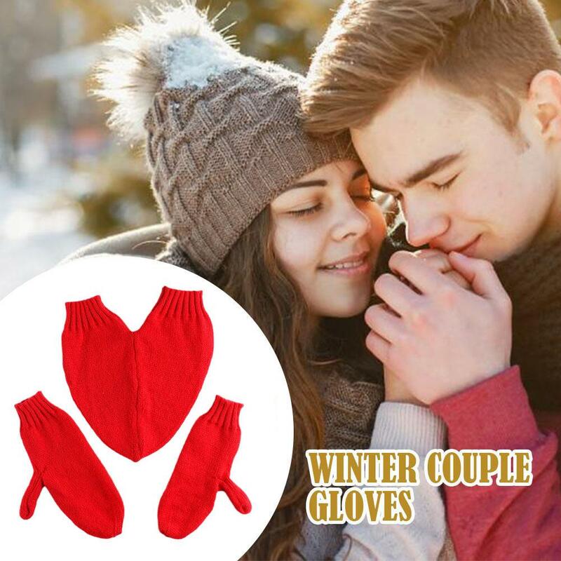 Winter Love Knitted Gloves with Hand Holding Design Couple Full Finger Gloves Thicken Outdoor Cycling Skiing Gloves Keep Warm