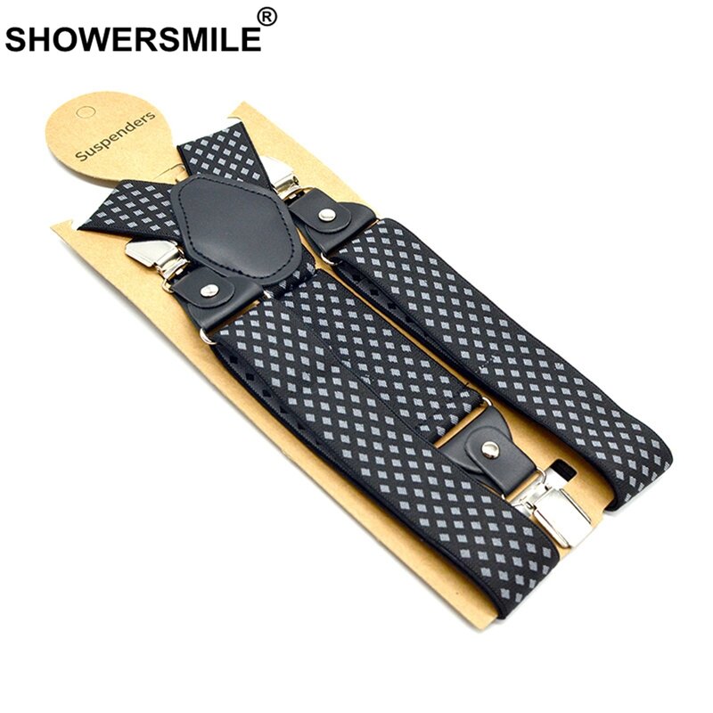 Showersmile-suspensórios masculinos, cinto formal de calça, diamante, suspensórios, modelo vintage, clipes elásticos, 120cm