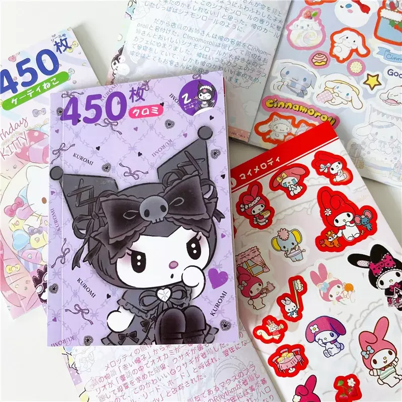 450Pcs Sanrio Kuromi Hello Kitty Sticker Book Melody Goo Card Cartoon Kawaii Sticker Hand Account Decoration For Girls Gift