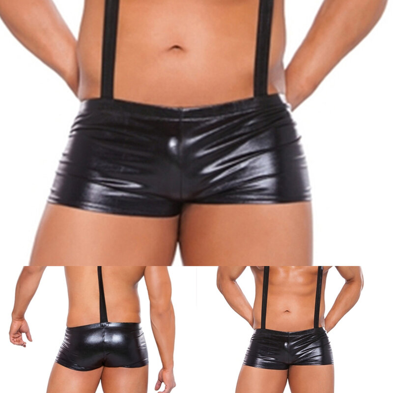Sexy Ondergoed Eenvoudige Heren Ondergoed Korte Strakke Heren Jumpsuit Boxershort In Zwart Kunstleer Voor Podiumshow