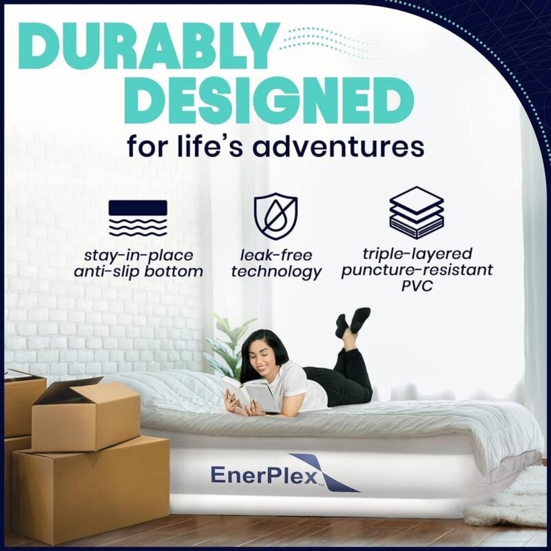 Air Mattress with Built-in Pump - Double Height Inflatable Mattress for Camping, Home & Portable Travel Bed Camping Mattress