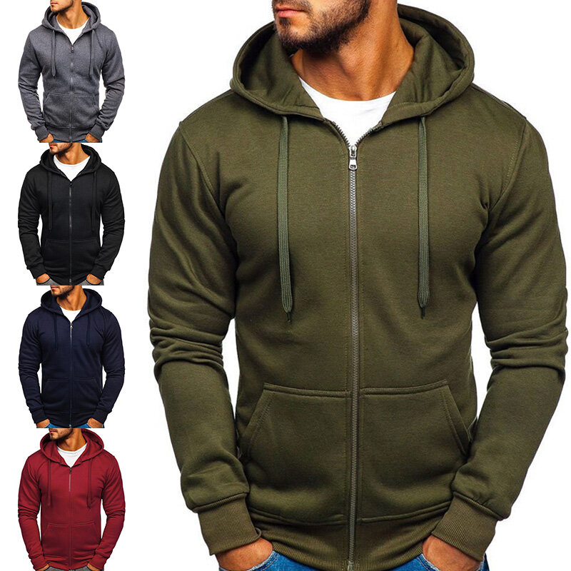 Mode Winter Hoodie Mantel Für Männer Einfarbig Jacke Grundlegende Zip Sweatshirt Outwear Schweiß Mit Kapuze Warme Mäntel Casual Männlichen Jacken