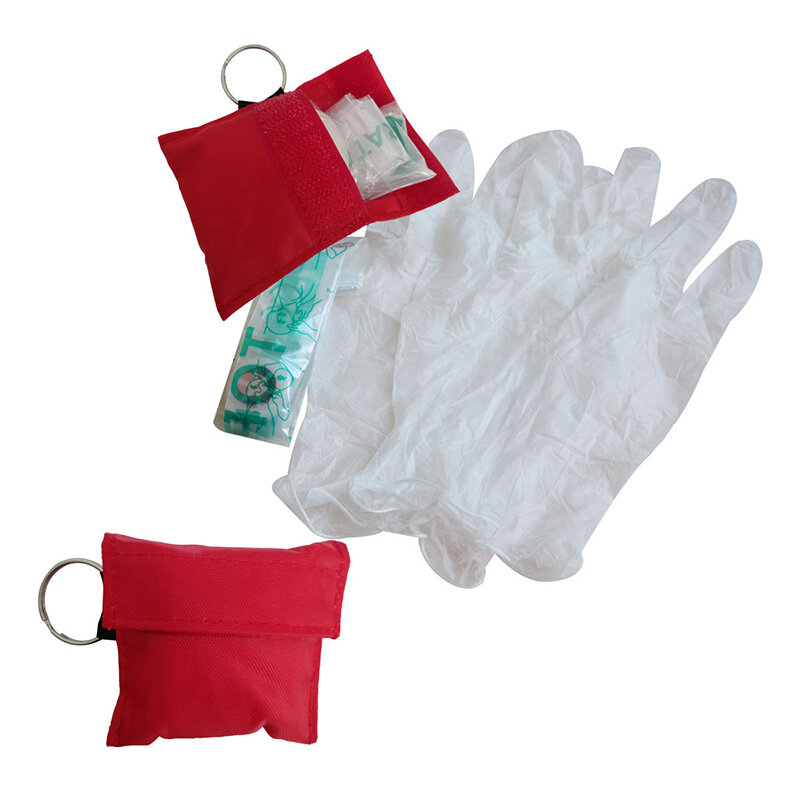 Masker Resuscitator baru gantungan kunci, pelindung wajah darurat pertolongan pertama CPR dengan 1 pasang sarung tangan untuk perawatan kesehatan, alat pelindung wajah