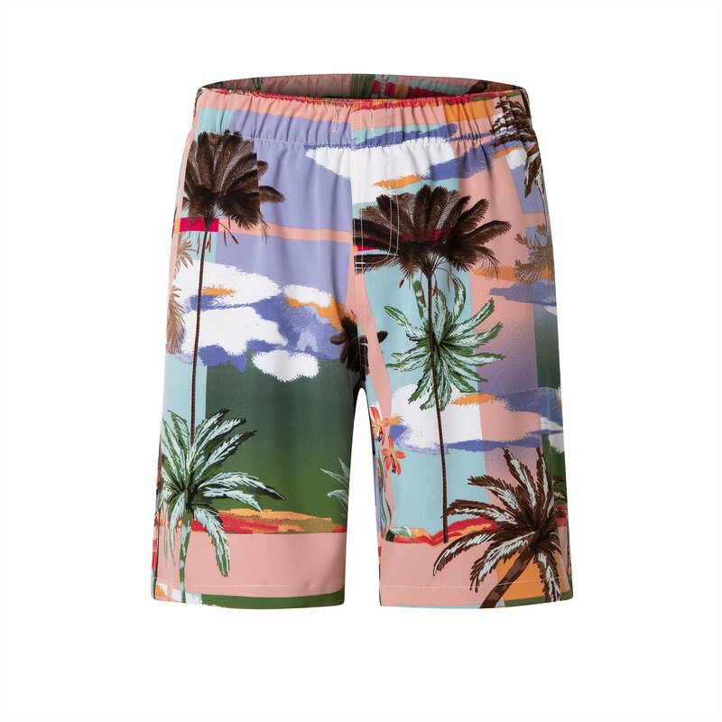 남성용 꽃무늬 프린트 경량 캐주얼 단추 다운 반팔 셔츠, 폴리에스테르 유니섹스 여름 해변 의류, 하와이 세트