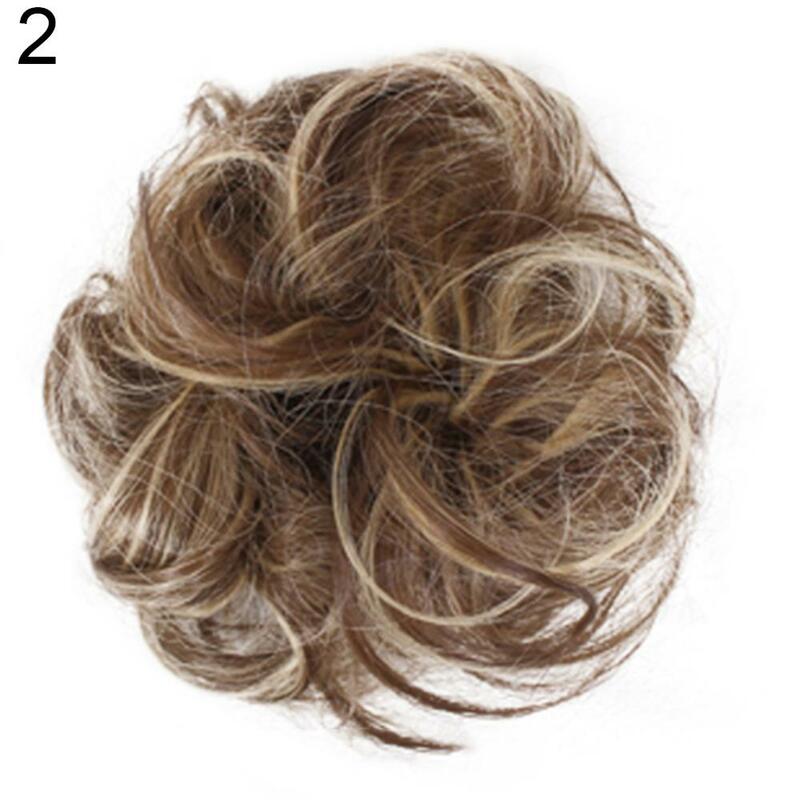 Wig rambut sintetis 16cm, ikat rambut palsu donat bergelombang, ekstensi rambut wanita, Wig Wig keriting berantakan, Wig rambut sintetis 16cm