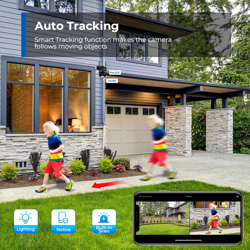 12mp Outdoor-WLAN-Kamera Zoom drei Objektiv Dual-Bildschirme Ptz-Videokameras Auto Tracking Home Security CCTV 8MP Überwachungs kamera