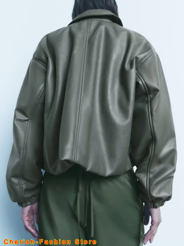 Женская винтажная куртка-бомбер из искусственной кожи, Толстая теплая куртка свободного покроя в стиле ретро, Осень-зима 2023