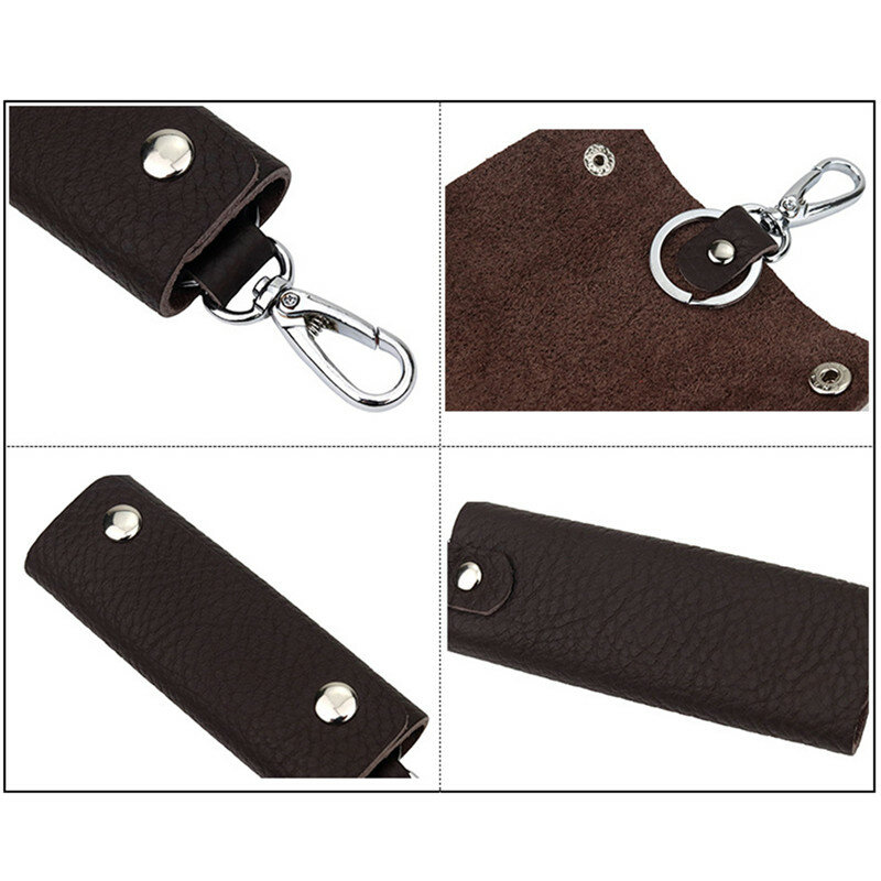 Porta-chaves de couro artesanal portátil, Unisex Chaveiro Organizador, Convenientes acessórios simples cor sólida