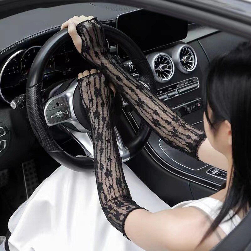 New Summer Lace Sunscreen Ice Sleeve for Women Mesh Wave Point UV Thin Breathable Loose Long Sleeves Gloves Arm Sleeve