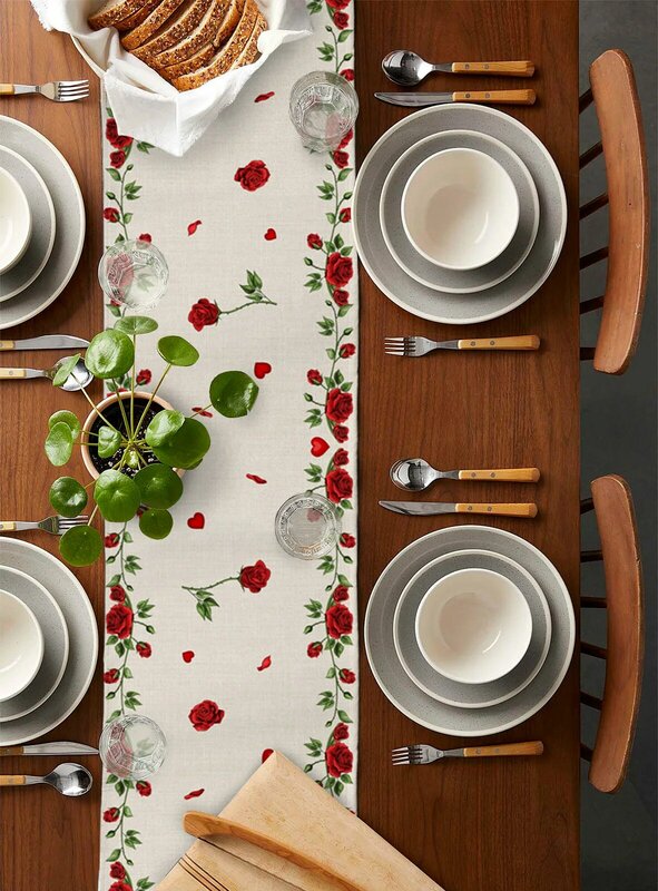 Camino de mesa de Rosa enana de amor para el Día de San Valentín, mantel de fiesta de boda, decoración de mesa de comedor de café, camino de mesa