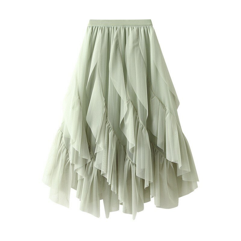 Marszczona spódnica tiulowa spódnica damska 2024 wiosna wysoka talia mała spódnica spódnica z siatki