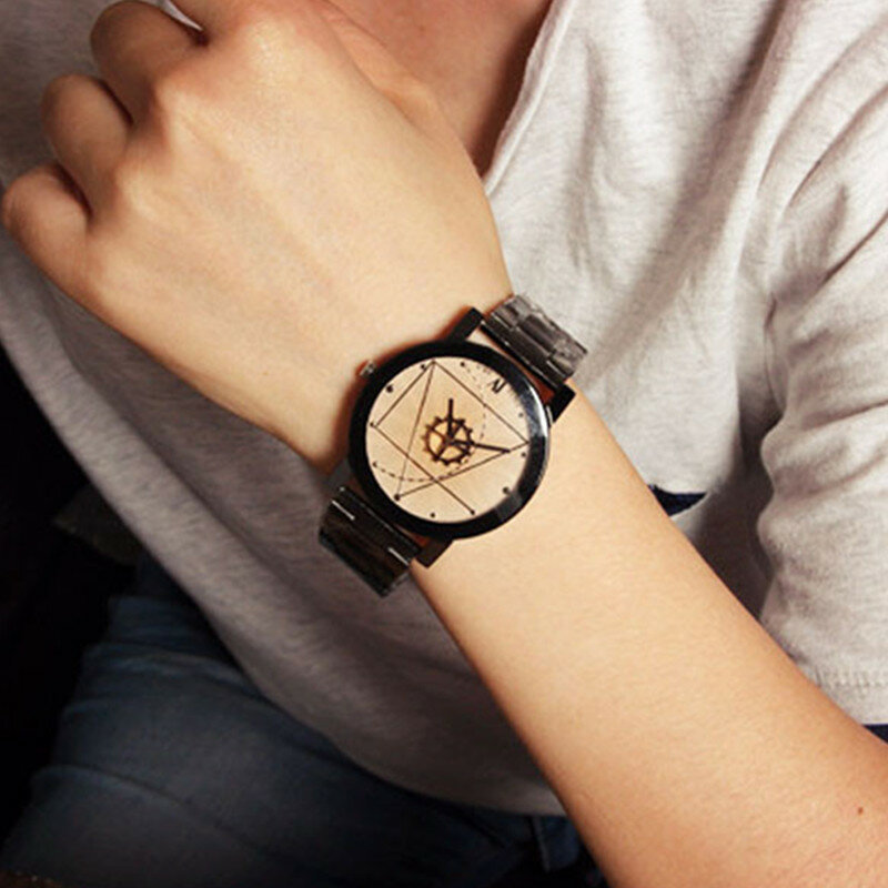 Venda quente esplêndido marca original relógio de casal masculino feminino preto metal quartzo relógios pulso reloj hombre relogio feminino