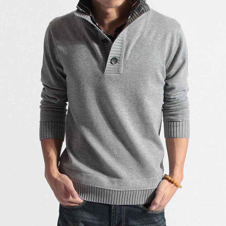 Sweter palsu dua potong untuk pria, pullover rajut leher berdiri, Sweater warna polos ukuran besar untuk pria