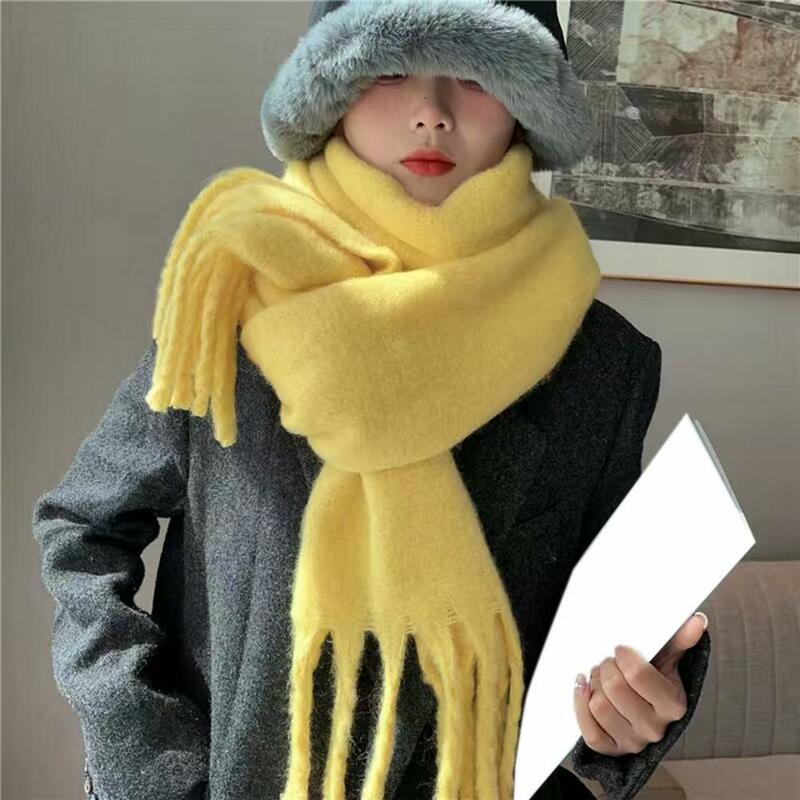 Зимний женский шарф, роскошный осенне-зимний шарф, широкий длинный пушистый шарф с кисточками, ветрозащитный мягкий женский декоративный шарф, шарф на шею