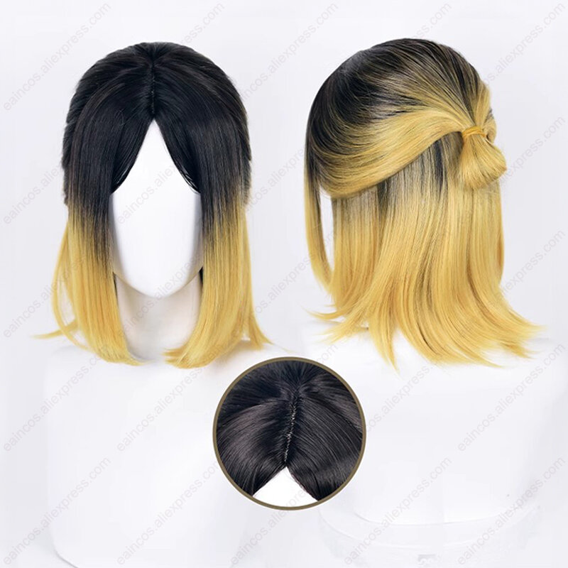 Anime Kenma Kozume Cosplay Wig 35cm Long Golden Dyeing Black Wigs Heat Resistant Synthetic Hair Halloween Party Tied Wigs