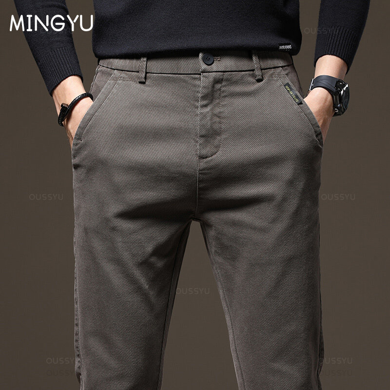 2024 New Summer Thin High Quality Pants Men Elastic Waist Slim Coffee Twill Brand Clothing Cargo Trousers Male Plus Size 28-38