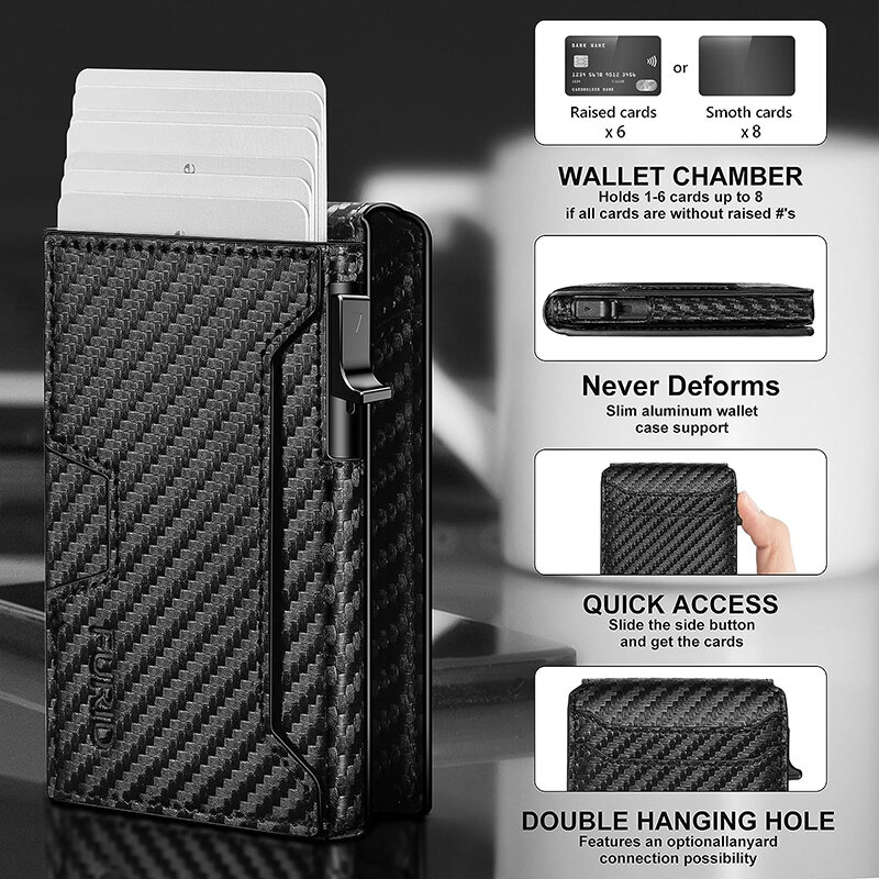 Portafoglio intelligente minimalista sottile da uomo portafoglio Pop-Up con blocco RFID porta carte di credito portafoglio Bifold in fibra di carbonio