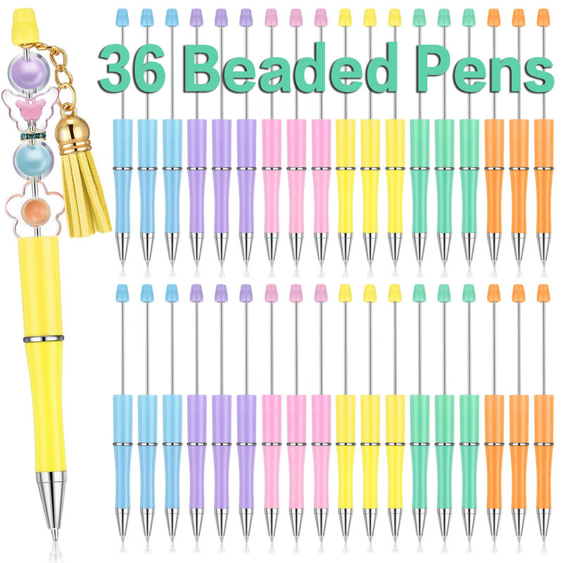 Canetas esferográficas de plástico para crianças, caneta grânulo bonito, canetas DIY, tinta preta, escritório e material escolar para meninas, 36pcs