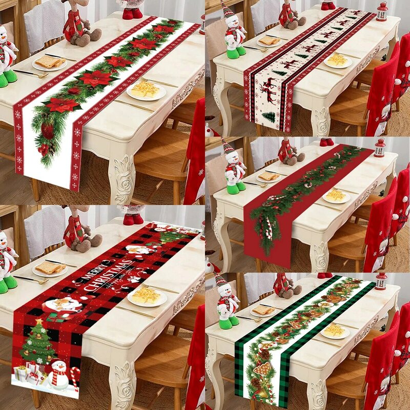 Camino de mesa navideño de poliéster, cubierta de bandera de mesa de Navidad, decoraciones navideñas para el hogar, mantel de Año Nuevo, 2023, 2024