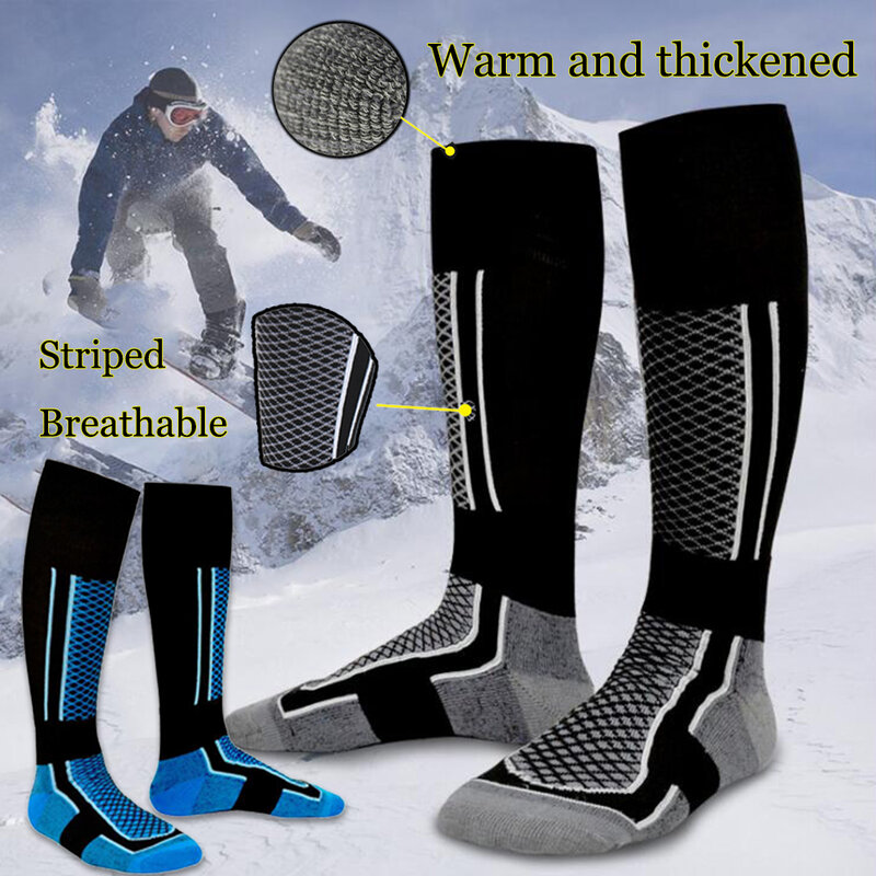 Chaussettes de ski thermiques en laine pour hommes et femmes, bas chauds, chaussettes de snowboard à pression réduite, chaussettes de sport unisexes, forme rayée, hiver