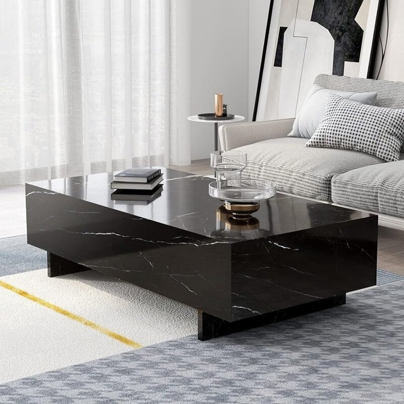 長方形のコーヒーテーブル,黒い光沢のあるセンターテーブル,リビングルーム用,41.3 "lx19.7wx13.8 h
