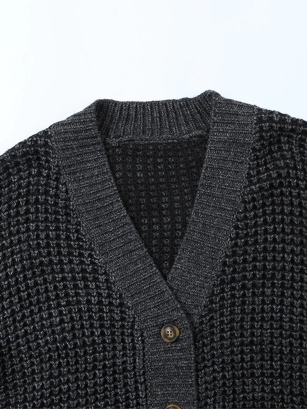 CMAZ-suéter de punto de manga larga para mujer, cárdigan suave y holgado con cuello en V, ropa de abrigo de invierno, LC2541575, 2024