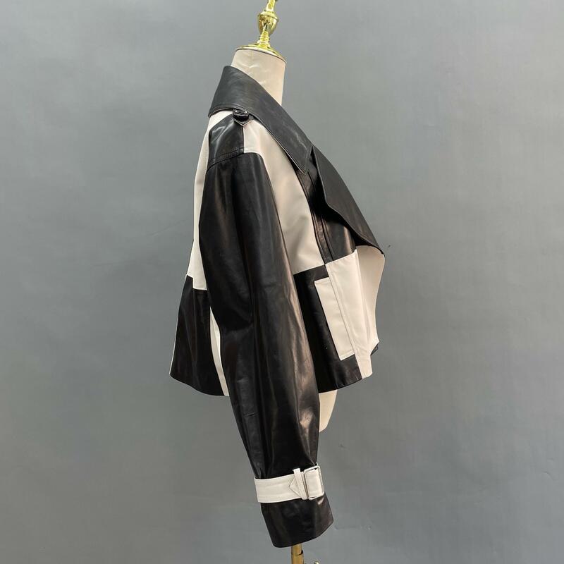 Женская Байкерская кожаная куртка, Байкерская верхняя одежда из овечьей кожи, зима-весна 2023