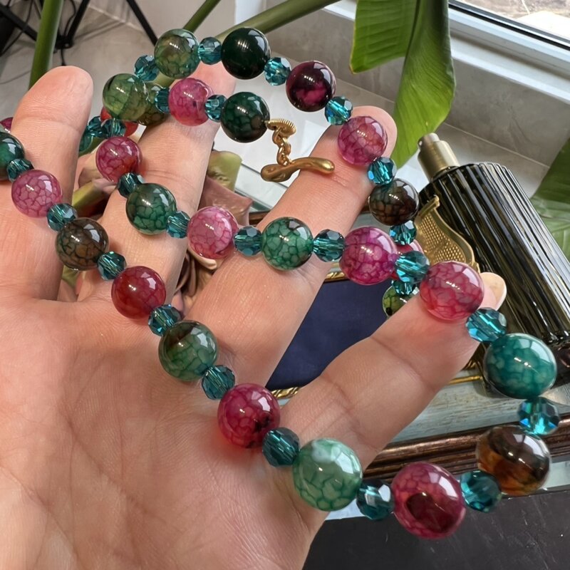 Vintage Temperament handgemachte Perlen bunte Glasperlen Halskette für Frauen Mädchen Geschenk Party Halsreif Schmuck Großhandel