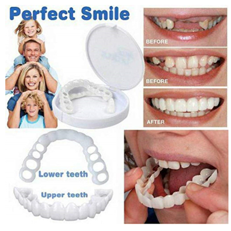 Placages de dents supérieurs et inférieurs, accolades anti-vraies, dents de prothèse de blanchiment des dents en polaire à encliqueter, dents de couverture de placage confortables