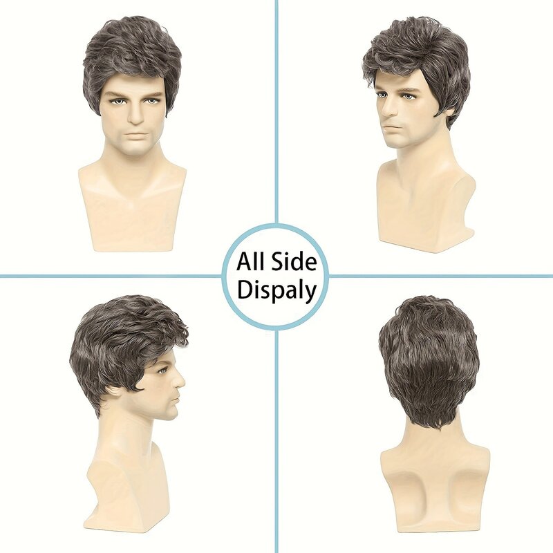 Wig pria rambut pendek sintetis Taupe Wig coklat dengan poni mode potongan rambut pendek Wig Cosplay pria harian