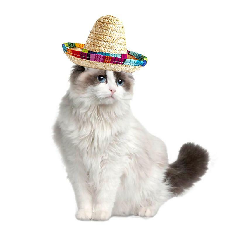Sombrero De paja mejicano para perro, Mini sombrero De paja para mascotas, diseñado con telas naturales y sombrero De paja para mascotas pequeñas De Mayo, gatos