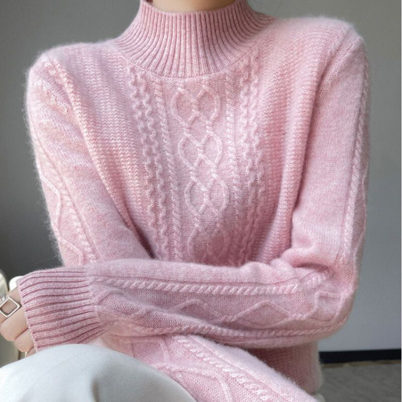 Новинка Осень-зима 2023, женский свитер, теплый кашемировый свитер, Свободный Топ большого размера, вязаная рубашка с высоким воротником
