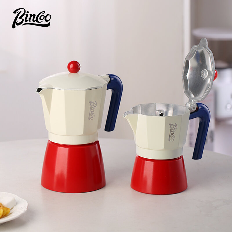 BINCOO Colorful Moka Pot Coffee Maker Single Pressure Valve Italian Hand Brewed Coffee Pot Set Small Household 3 Cups 6Cups