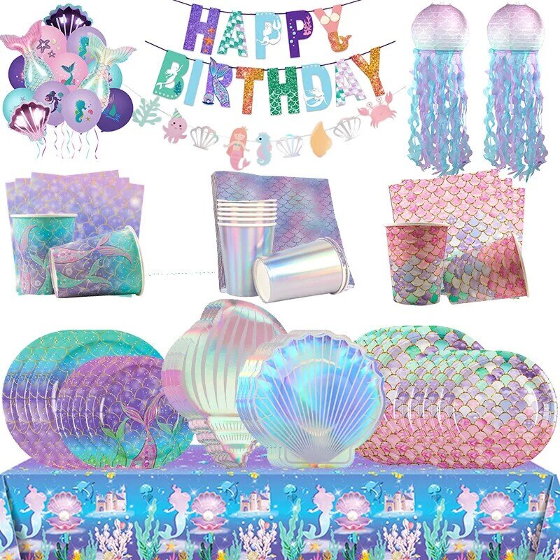 Forniture per feste a sirena sirena stoviglie usa e getta piatti per tazze tovaglia decorazioni per il compleanno a sirena ragazze Baby Shower