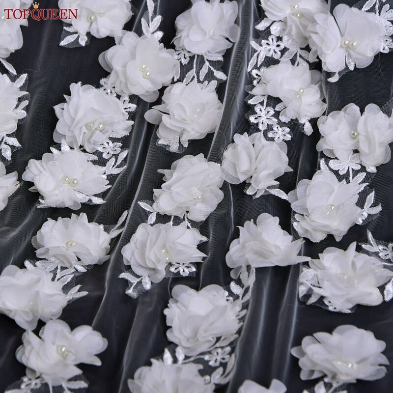 TOPQUEEN V123 Wedding Veils for Bride Luxury Cathedral Bridal Veil 3d Flowers Soft Italian Tulle Scattered Lace Floral Applique