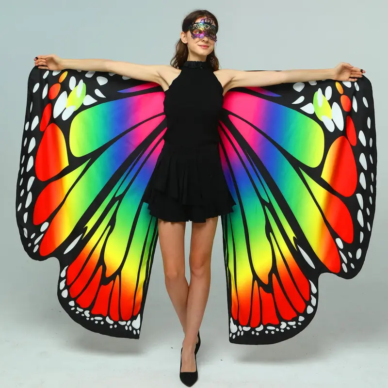 Lado duplo impresso dança borboleta asas para mulheres, Halloween Fairy Elf traje
