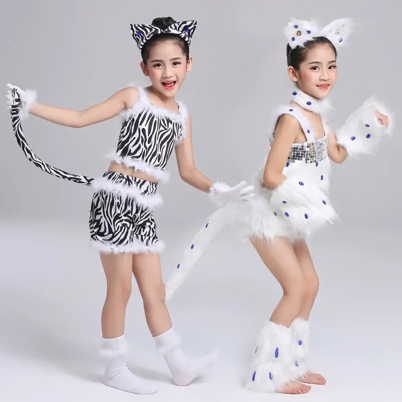 Biały kot Cosplay dla dziewczynek Cosplay kostium taneczny zwierząt kostium halloweenowy dla dzieci dzieci Sexy Cat Girl Cosplay kostiumy Fox Girl