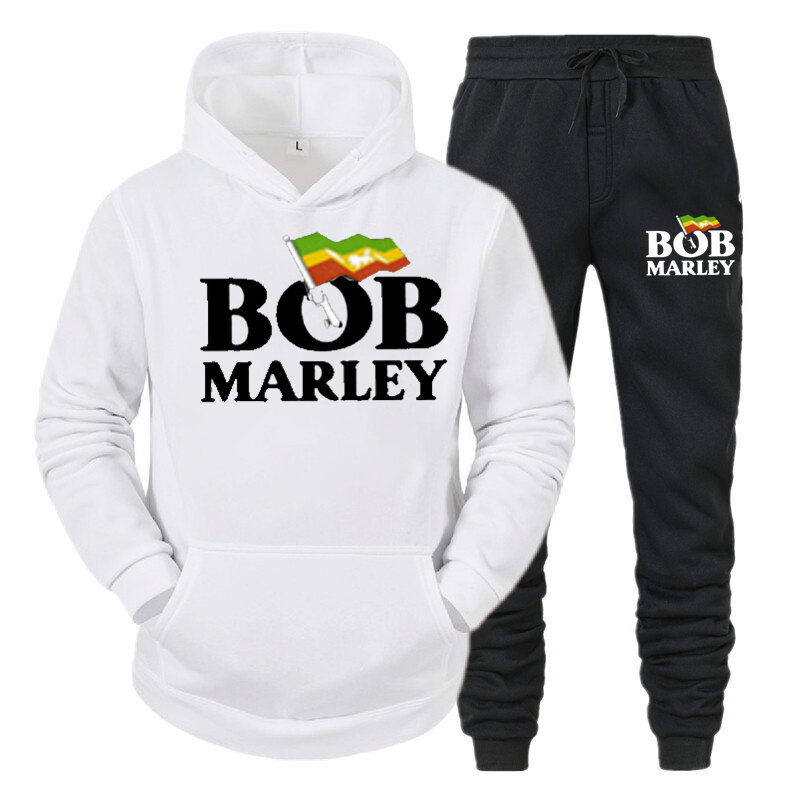 Thời Trang Mùa Đông Nam Áo Hoodie Nữ Bộ Phong Cách Âm Nhạc Đồ Họa Harajuku Bob Marley In Hình Tay Dài + Quần Áo áo Nỉ
