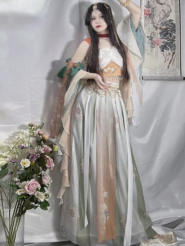 Casaco casual chinês para mulheres, saia girando, sling do elemento chinês, primavera, verão, outono, princesa árabe trajes