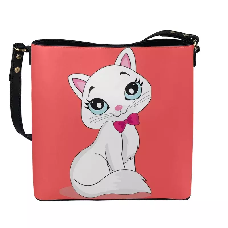 Yikeluo-고양이 패턴 프린트 브랜드 디자이너 럭셔리 PU 가죽 가방 여성용, 크로스 바디 숄더 백 버킷 백 2023 인기