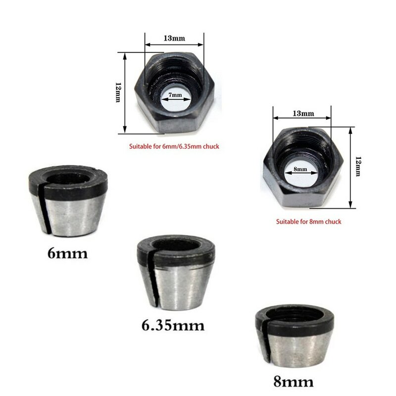 New Collet Chuck Adapter With Nut For 6mm/6.35mm Chuck For 8mm Chuck Hot Sale Suitable 13mm×12mm×8mm/0.51in×0.47in×0.31in