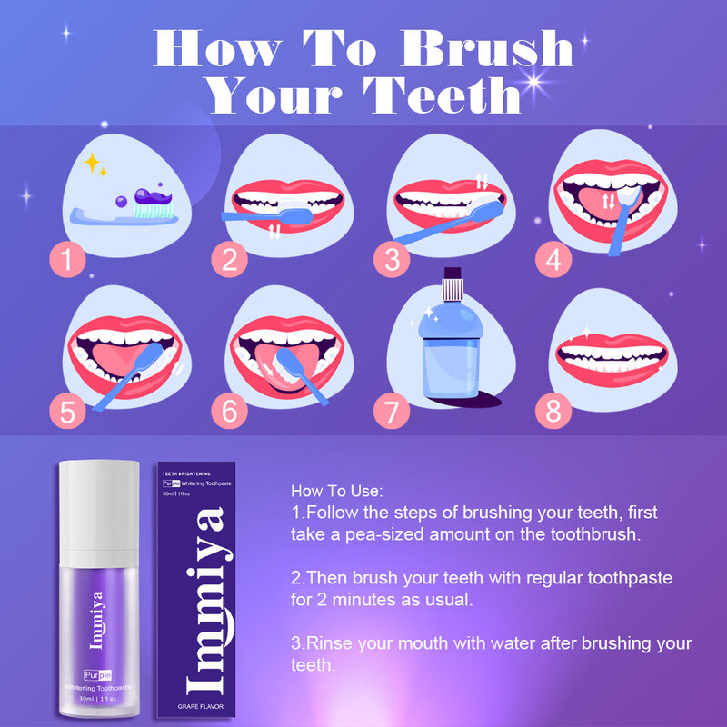 30ml Purple Whitening Toothpaste Correction Whitener Teeth Purple Non-invasive Whitening Reduce Yellowing Tooth Care