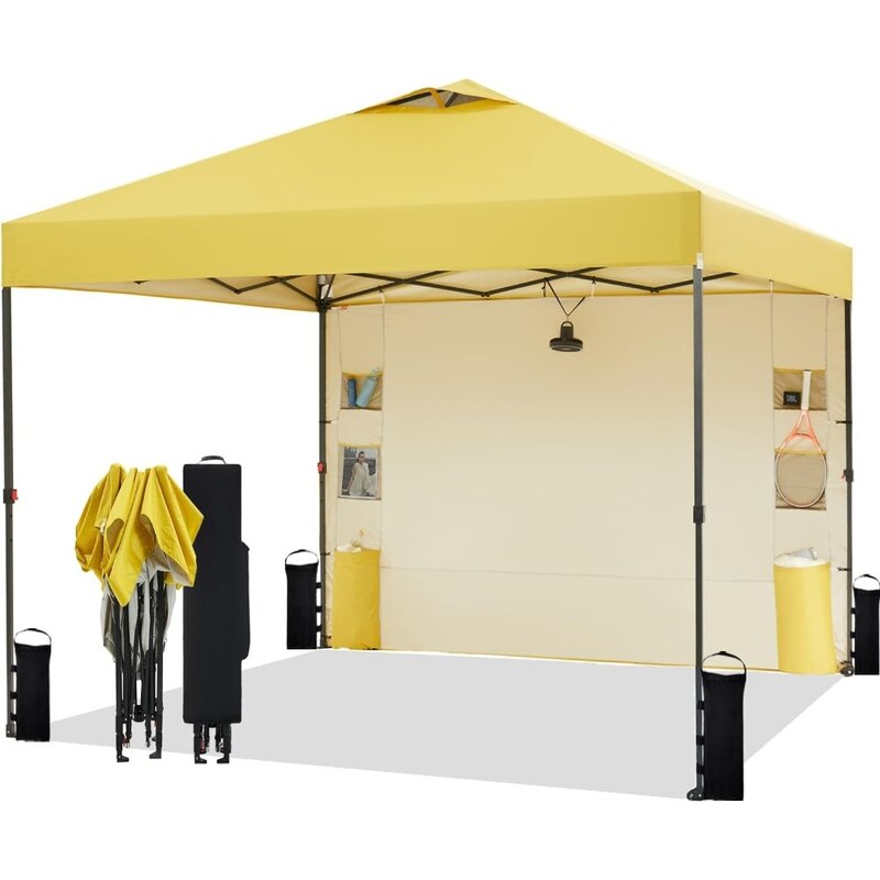 Pop Up Canopy Tent com Sidewall e 6 bolsos, Sombra instantânea, patenteado um push, 1 pessoa Easy up, 10x10'