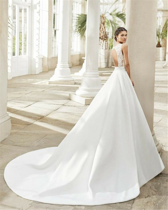 2022 Новое поступление дизайнерское свадебное платье А-силуэта с круглым вырезом Изысканная аппликация свадебное платье с открытой спиной платья на заказ