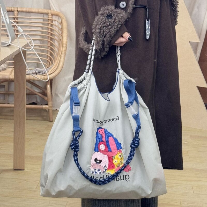 Вместительная Холщовая Сумка-тоут, модная эко-сумка с вышивкой, дизайнерская сумка на плечо