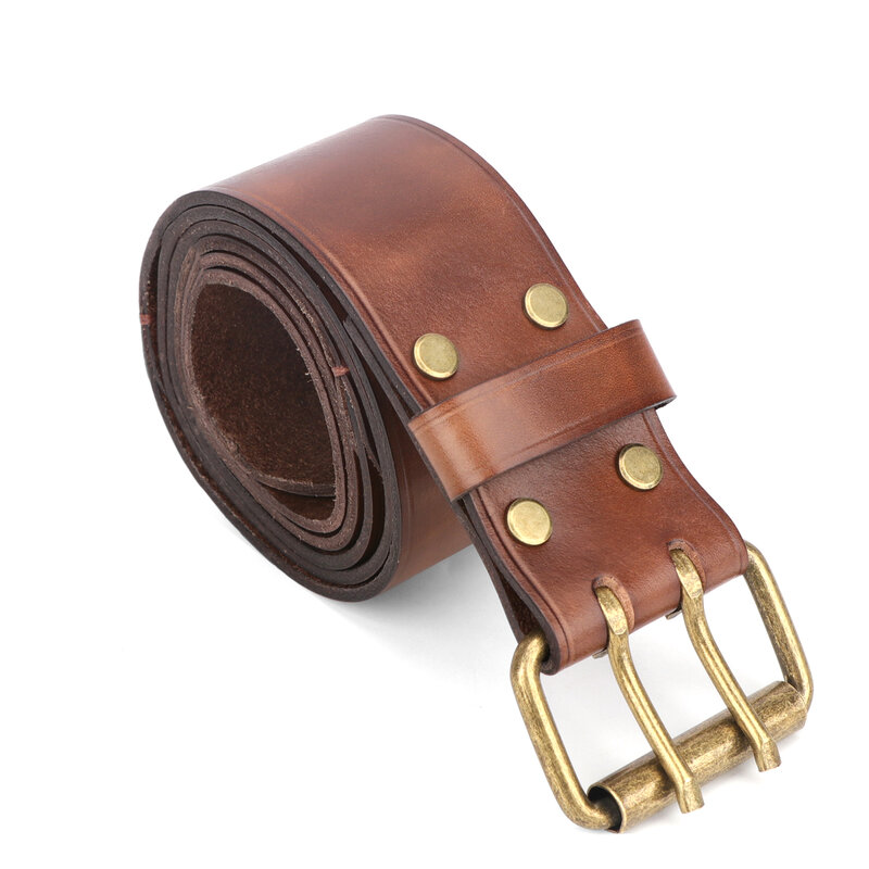 Tourbon-cinturones gruesos de cuero genuino para hombre, herramientas de trabajo pesado, cinturones de taller, carpintero, electricista, marrón, 82,5-120cm