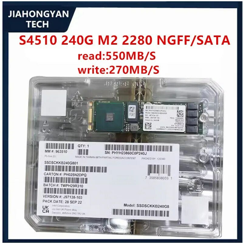 Original Intel SATA NGFF Protocol SSD, Intel S4510, 240G, M2, 2280, SSDSCKB240G801